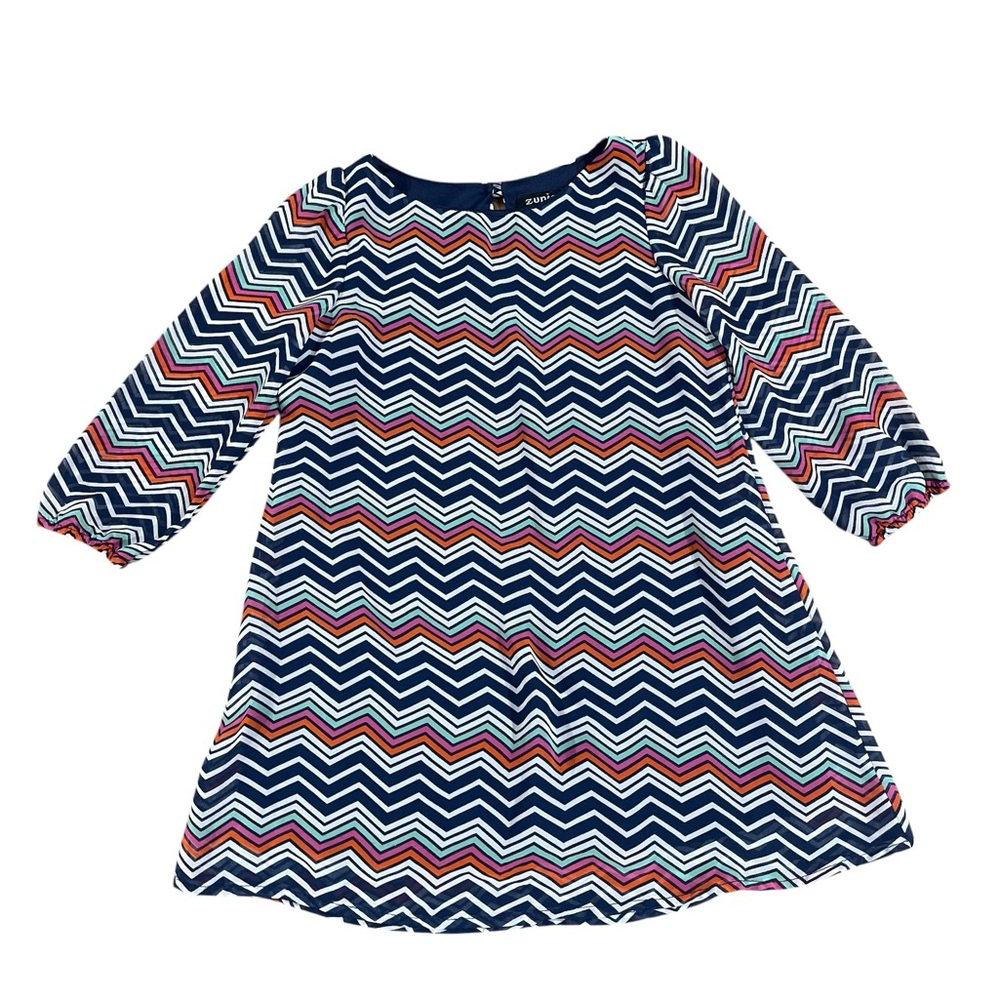 Zunie Blue and Red Chevron Casual Dress